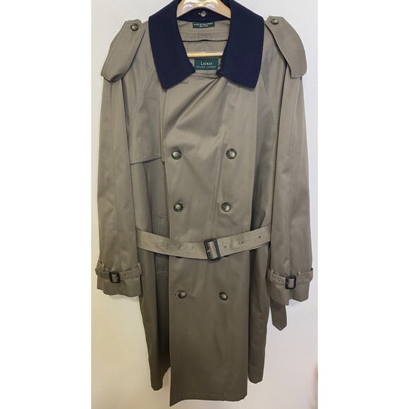 LAUREN Ralph Lauren LinedDouble Breast Long TRENCH COAT JACKET Belted sz 48R